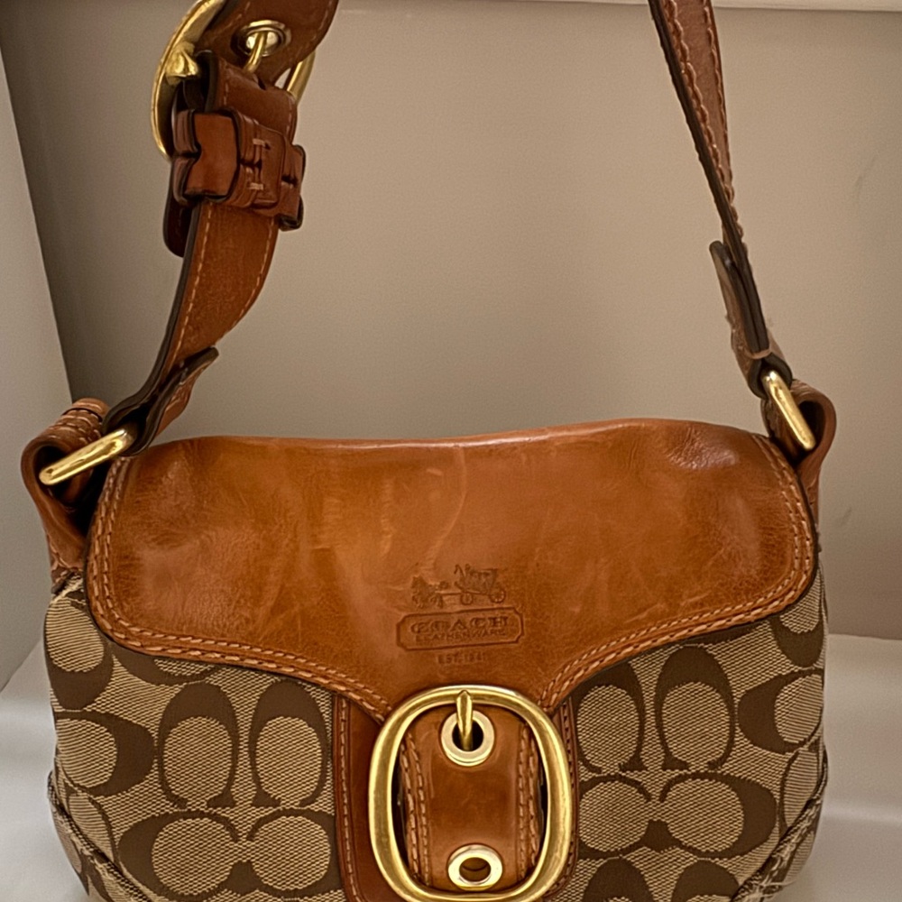 Coach Brown and Tan Monogram Shoulder Bag